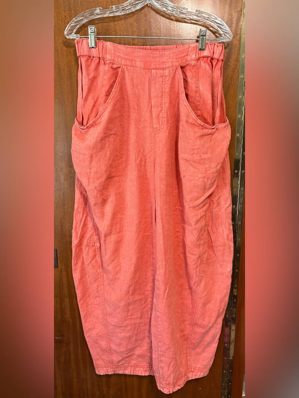 Free People Coral Linen Utility pants